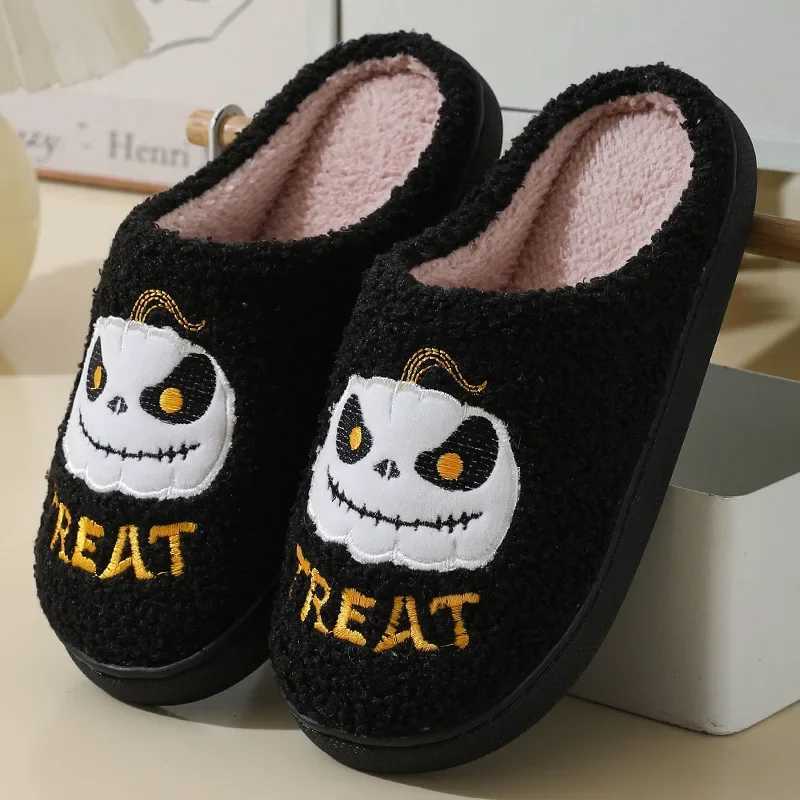 Winter Slippers for Men Halloween Cartoon Pumpkin Pattern Cozy Home Slippers Indoor Plush Slipper Women Non-slip Livingroom Shoe S260305