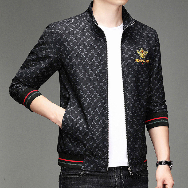 European style trendy men's with bee embroidery, youth baseball collar embroidered oversized jacket
