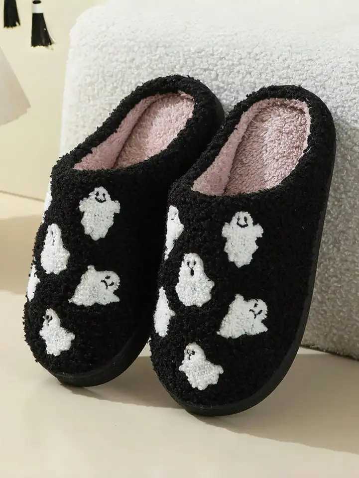 Halloween ghost-patterned warm indoor couple cotton slippers for men and women S260305