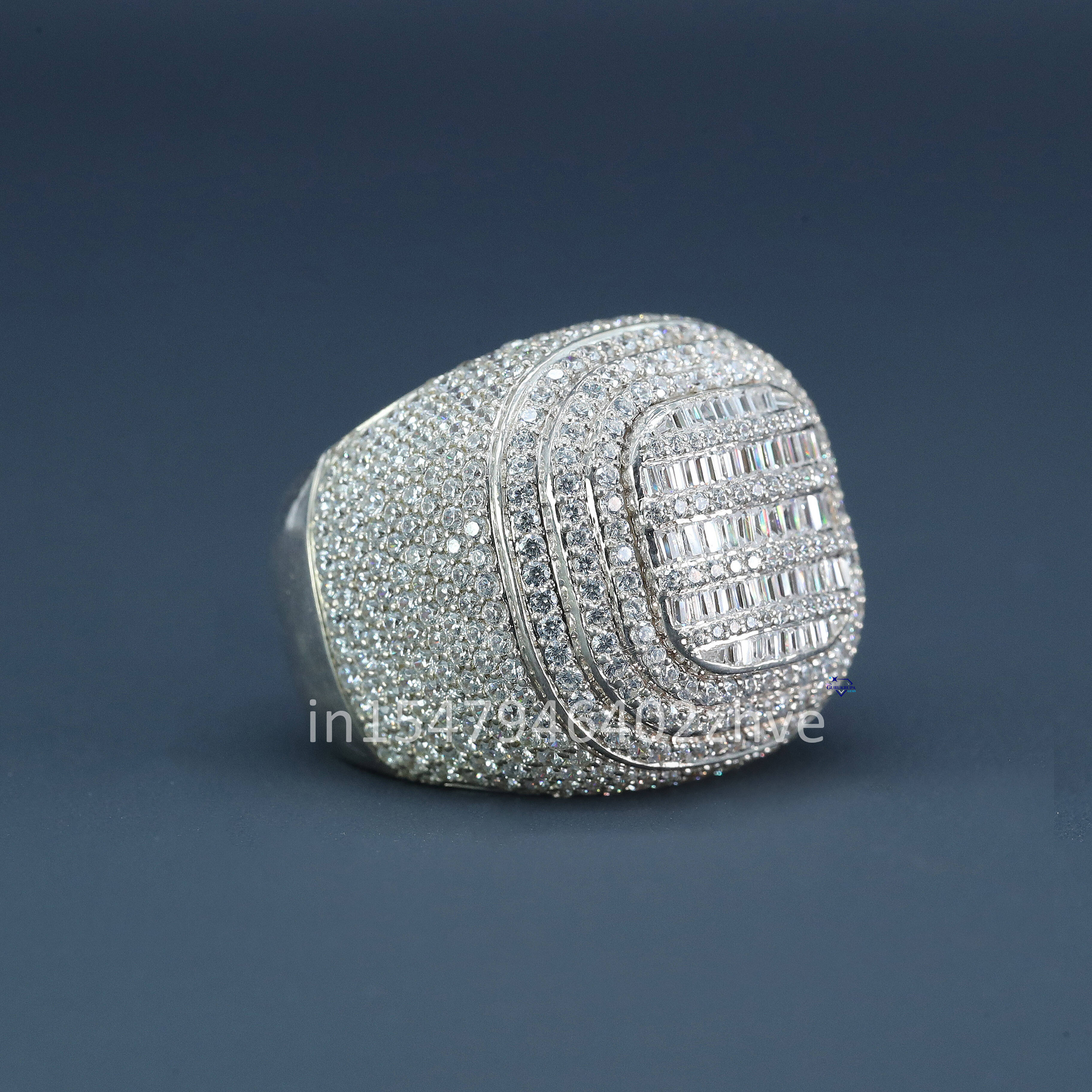 Experience Charm Jewelry With Our Mens Hip Hop Ring in 925 Sterling Silver Moissanite Round and Baguette Diamond in VVS Clarity