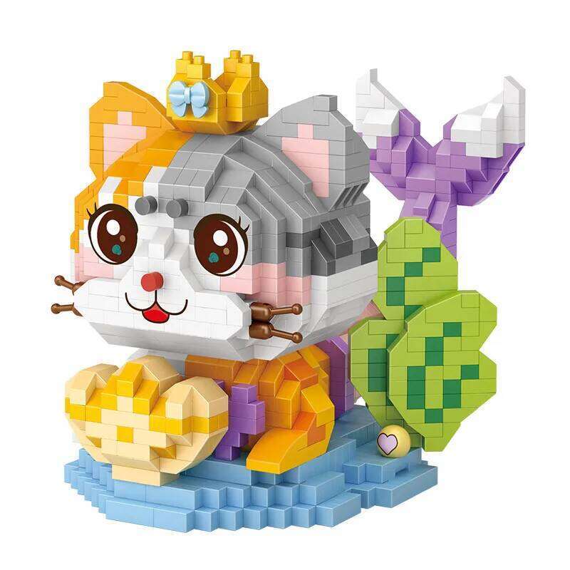 Cartoon Kitten Fish Mini Building Blocks DIY Cute Animal Cat Model Small Particle Assembled Bricks Children's Toys Gifts Z260306