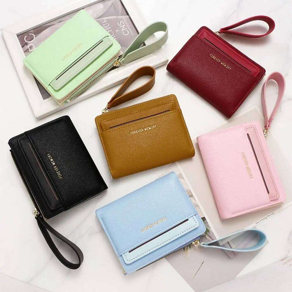 Fashion PU Leather Short Wallet Solid Color Zipper Card Holder Money Bag Women C260304