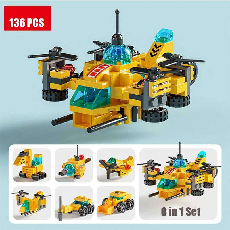 City Ambulance Fire Engine Airplane Car Helicopter Carrier Vehicle DIY Assemble Aircraft Model Building Blocks Bricks Kids Toys Z260306