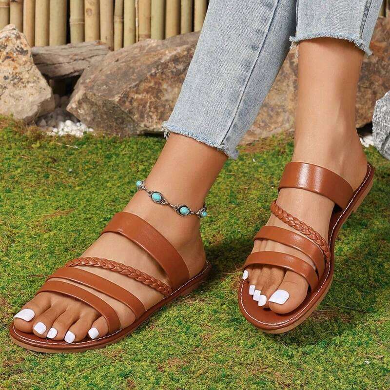 2025 Designer Casual Flat Fashion Lace Women Sandals Luxury Brand Open Toe Party Beach Non-slip Slippers