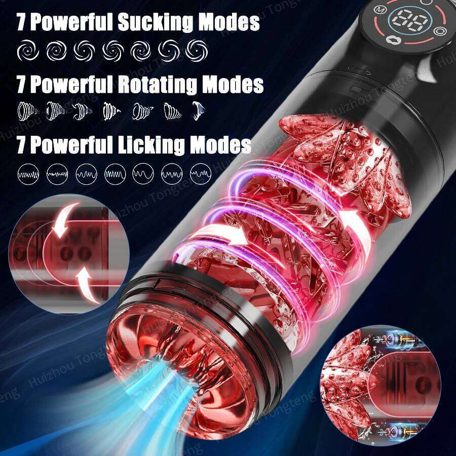 Automatic Male Masturbator Cup 7 Sucking Rotating Licking Modes Pocket Pussy Stroker Blowjob Penis Pump Sex Toys For Men W260305