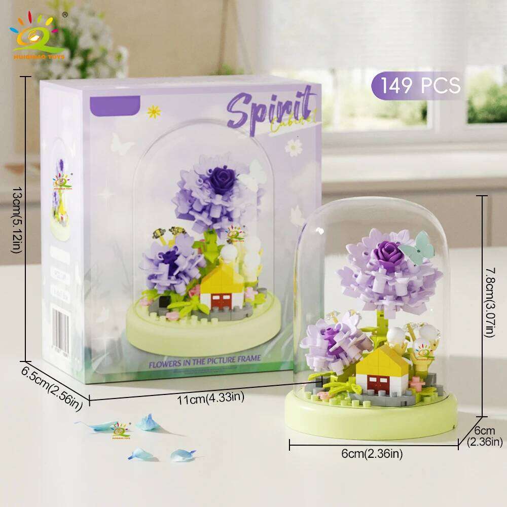 HUIQIBAO MOC Display Box Micro Building Block DIY Flower Mini Diamond Model Brick Toy for Children Desk Decoration Z260306