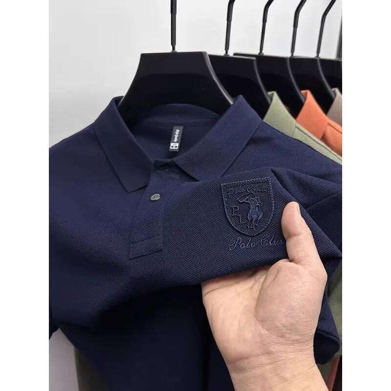 100% Pure Cotton High-End Polo Shirt Men's New Summer Short Sleeved Heavy Embroidery Lapel T-Shirt Loose Casual Top