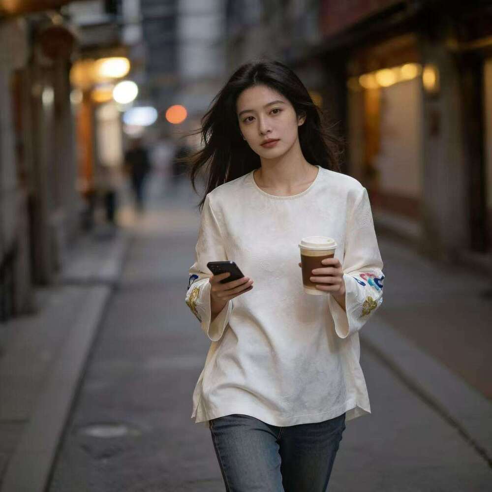 Chinese Style Fashion Embroidered O-neck Long Sleeve Shirts Women Spring Summer Elegant Temperament All-match Office Lady Tops