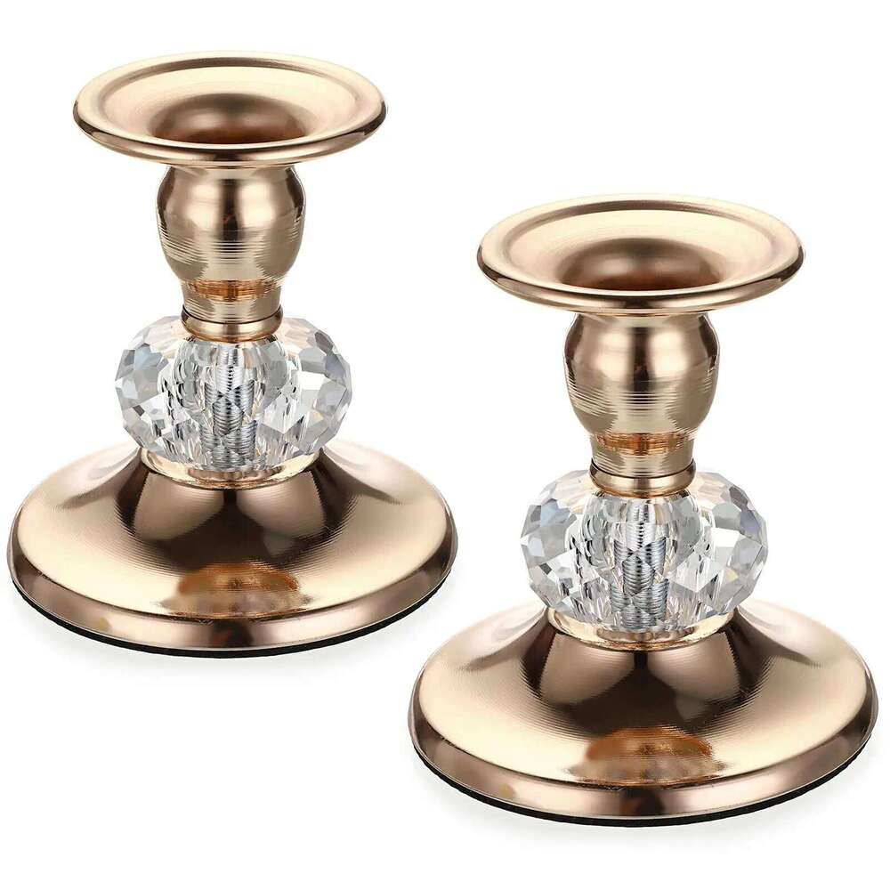 2PCS Gold Holders Vintage Brass Taper Holders, Metal Crystal Candle Stands Elegant Candlestick XJ260305