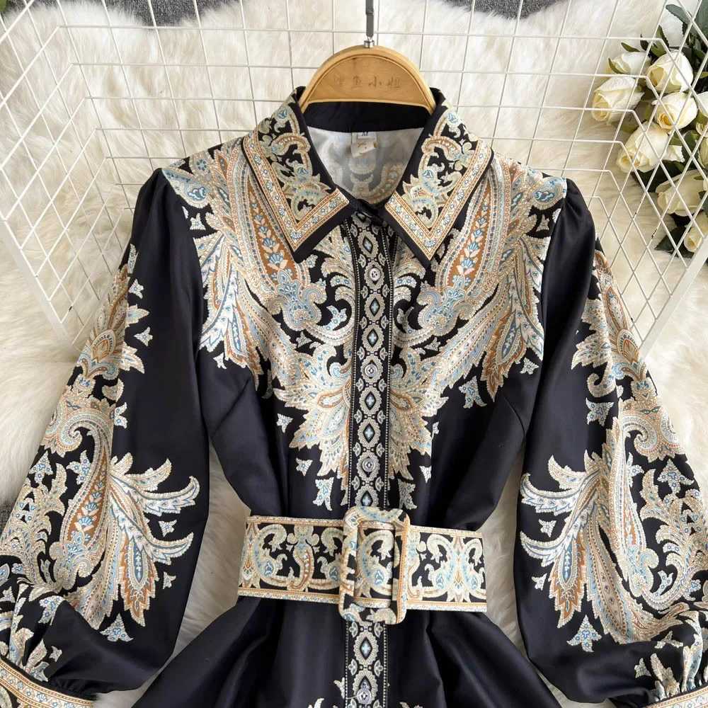 WEIN Vintage Dress Women Retro Printing Dress Floral Long Sleeve Midi A Line Elegant Spring Vestidos Clothing X260306