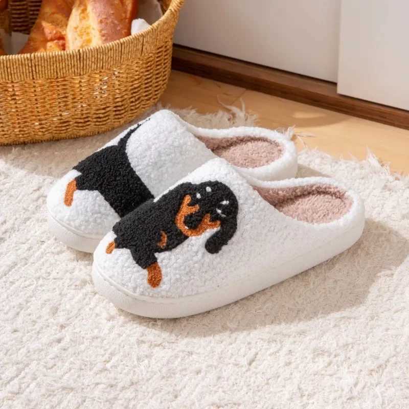 2024 Hot Style European and American Cotton Slippers for Men and Women At Home Winter Dachshund Embroidered Warm Indoor S260305