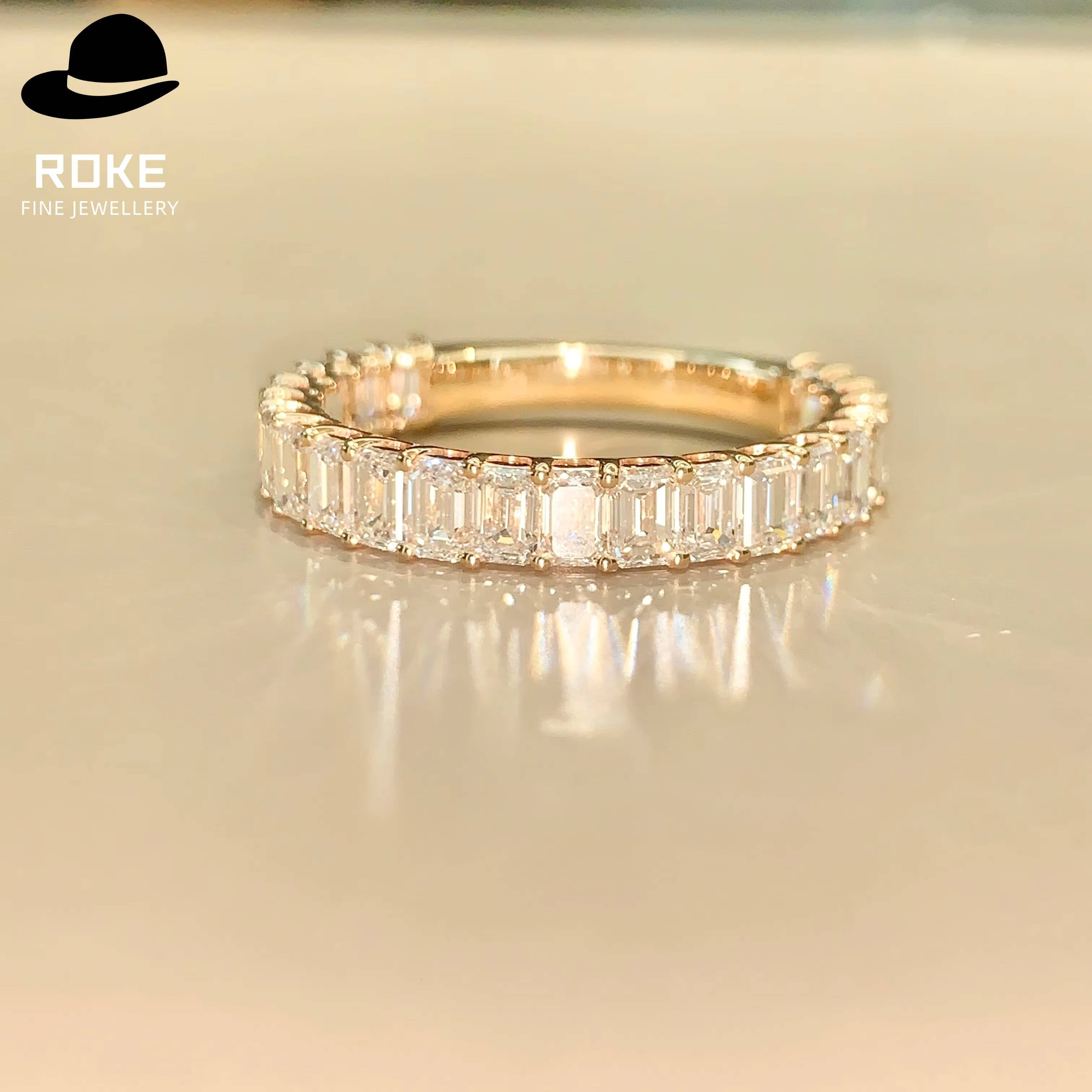Elegant Womens Emerald Cut Diamond Eternity Ring 9K-18K Gold Prong-Set Lab-Grown Diamonds Bridal/Anniversary Fine Jewelry