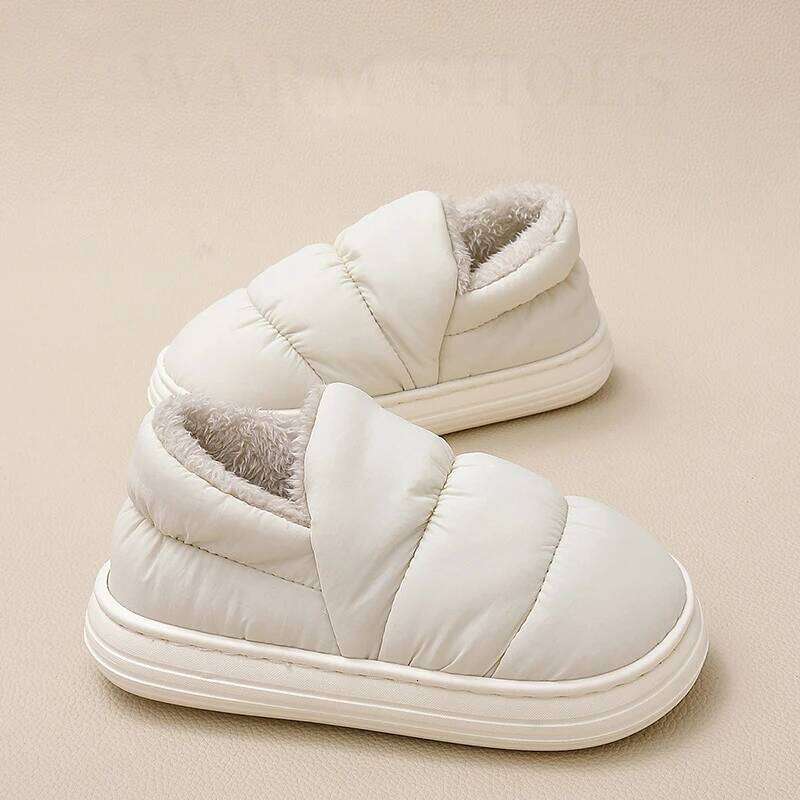 Litfun Winter Down Fabric Slippers Platform EVA Foam Home Slides Indoor Boots Plush Lining Outdoor Women's Cotton Shoes