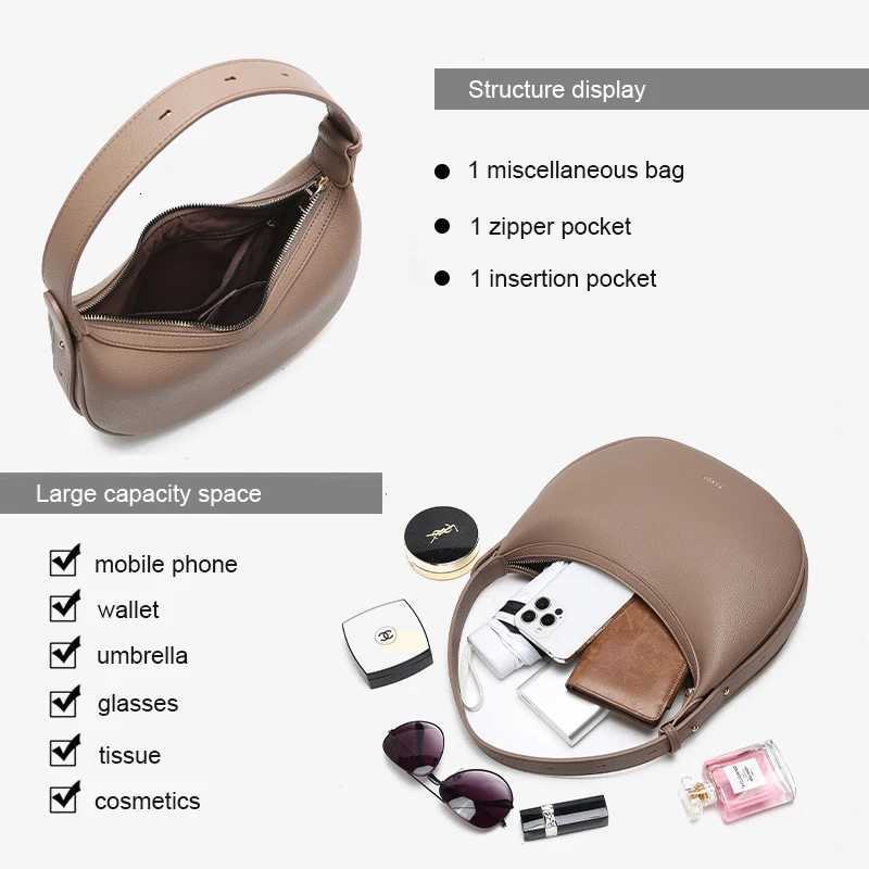 FOXER Womens Shoulder Bag PU Leather New Lady Crescent Underarm Bag Fashion Minimalist Crossbody Bag for Daily Casual Outfit H260306