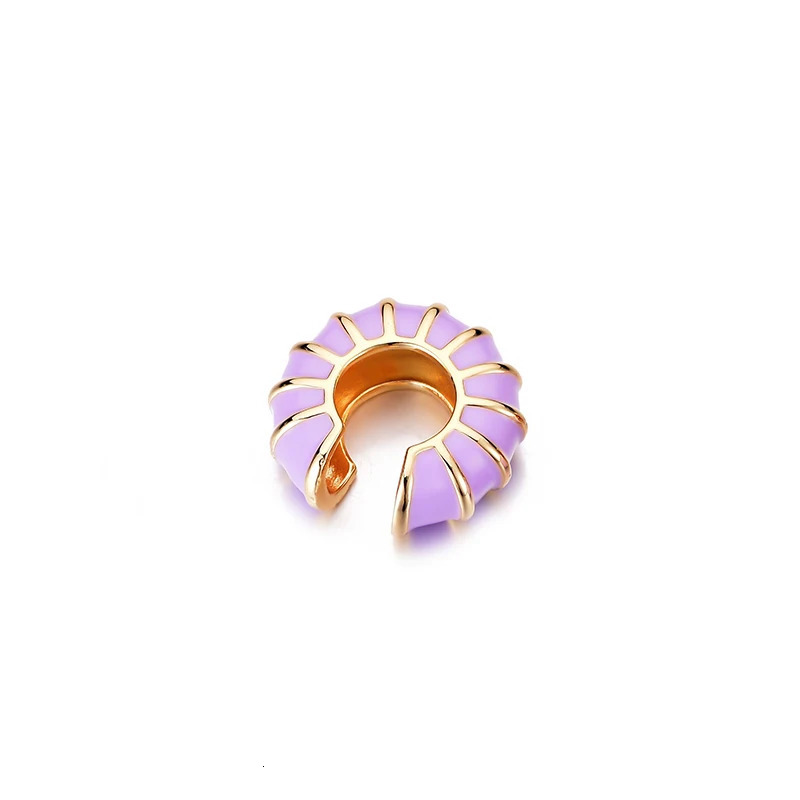 1 Piece Round Clip On Earrings Ear Cuffs Bohemian C Shaped Enamel Gold Color Jewelry Non-Piercing Blue Black White Pink Earrings 260303
