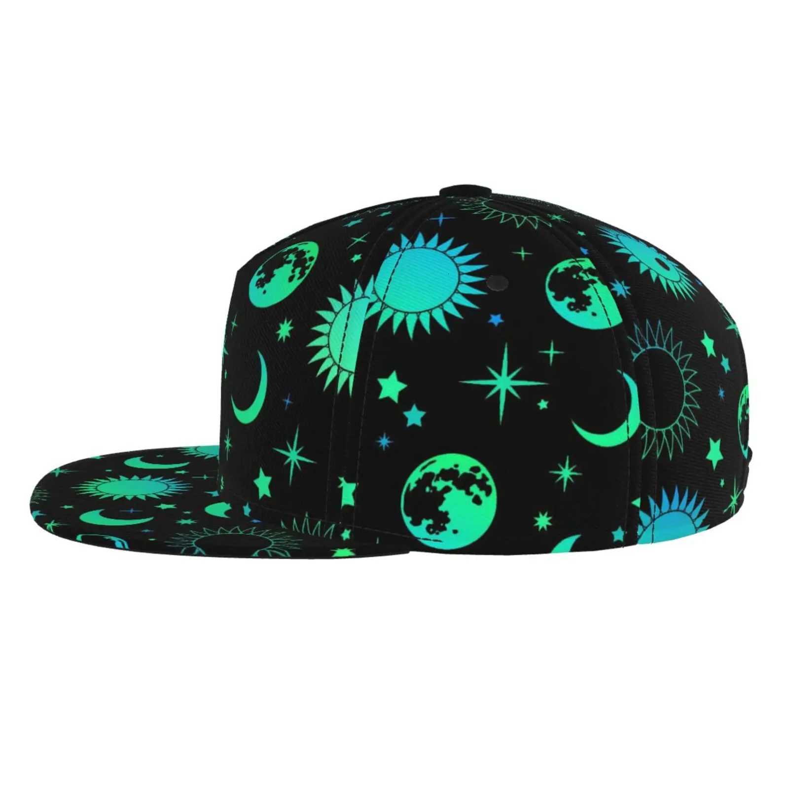 Retro Neon Green Mysterious Sun and Moon Baseball Cap Suitable for Both Men and Women Fun Adjustable Sunshade Baseball Cap S260306