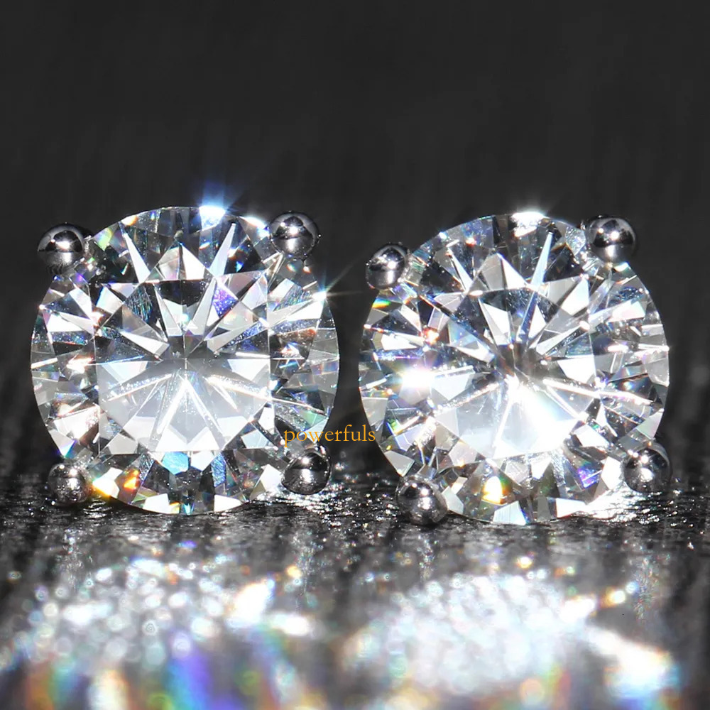 Real 925 Sterling Silver Stud Classic 6-8mm Round Created Moissanite Earrings for Women wedding Jewelry female CX200624