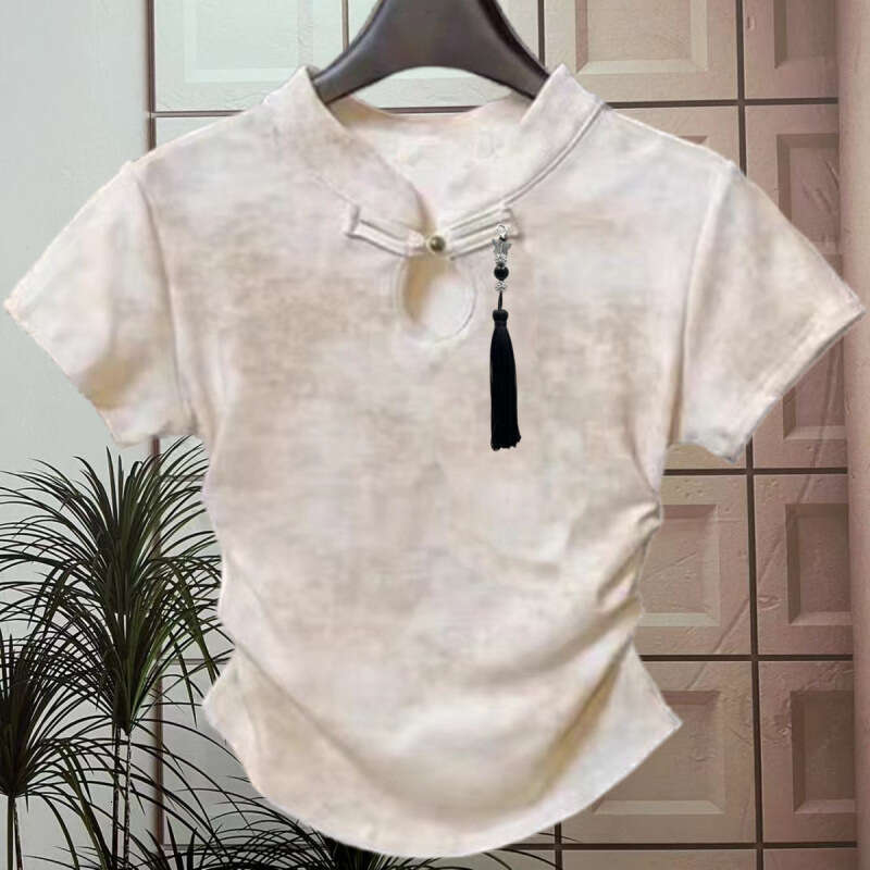 Summer New Chinese-Style Buttoned Slim-Fit TopVintage-Style, Straight-Shoulder Short-Sleeve Women's Shirt Y2K style sexy fashion cropped top