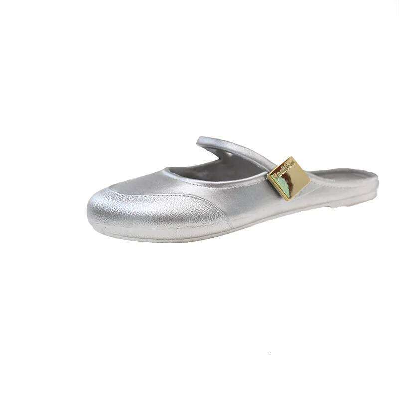 Womens Soft Bottom Mary Jane Summer Comfortable Flat Sandals Square Toe PVC Beach Shoes Pure Color Retro French Lazy Shoe