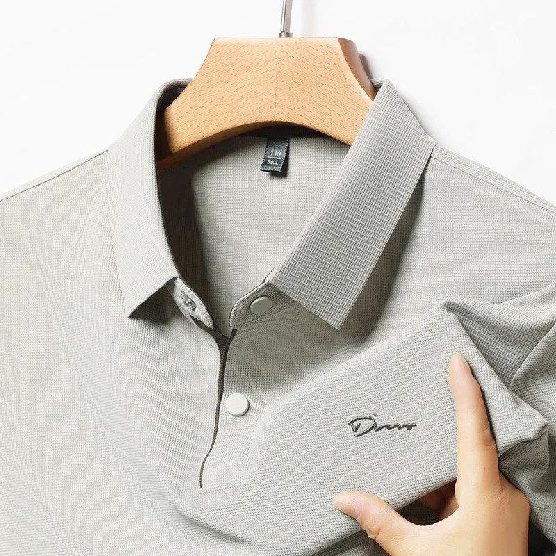 Summer seamless ice silk short sleeved T-shirt polo shirt flip collar casual elastic top breathable thin half sleeve 260304
