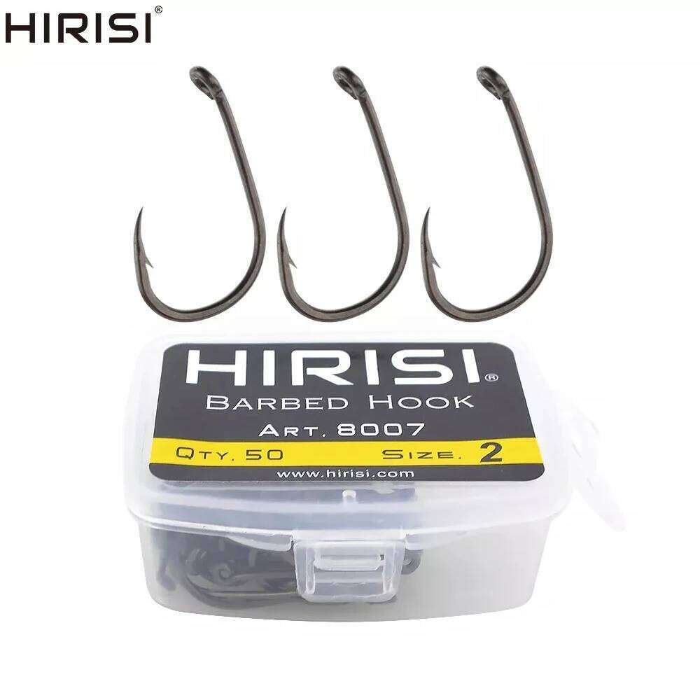 50Pcs Carp Fishing Barbed Hook High Carbon Steel Ring Eye Fishhook size 2468 S260305