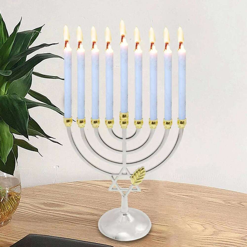 Metal Candleholder Geometric Decorative 9 Branch Menorah Candlestick for Standard Hanukkah Candles Hotel Home XJ260305
