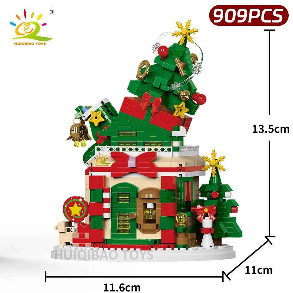 HUIQIBAO Christmas Elk Deer Santa Claus Building Blocks City Snow House Xmas Tree Decor. Bricks Set Toys for Children Kids Gift Z260306