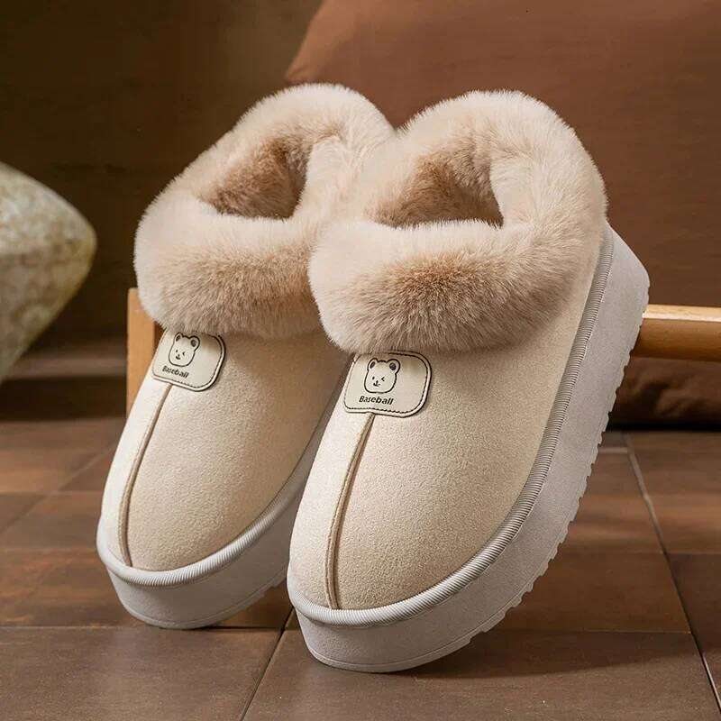 Woman Use Indoor Outdoor Cotton Shoes Winter Plush Anti Slip Sole Thick Bottom Embroider Fashion Fluffy Warm Slippers