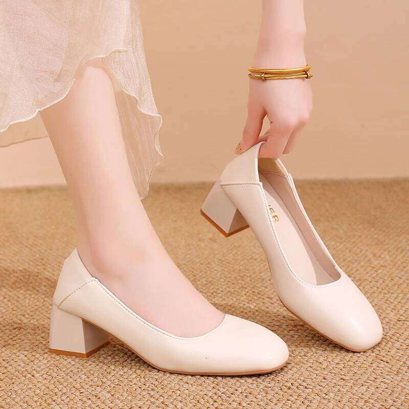 Women's Low Block Heel Pumps-Comfortable Square Toe Dress Shoes, Soft Leather Slip-On Work Heels for Office, Wedding&Daily Wear
