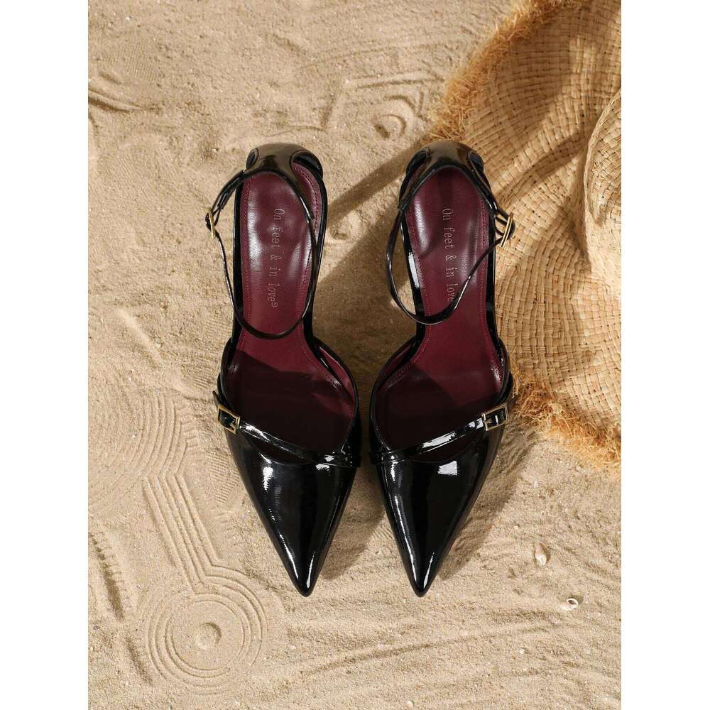 2025 New Women's Sandals Fashion Buckle Design Summer Elegant Pointed-Toe High Heels Outdoor Banquet Open-Back Slip-Ons