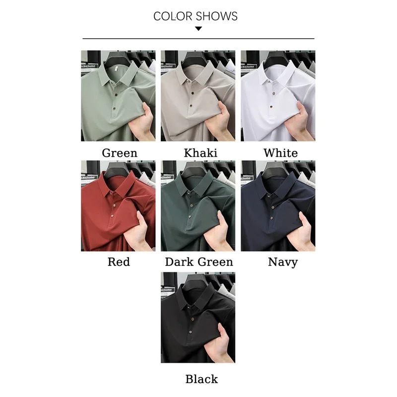 BROWON Summer Man Polo Shirt Office Short Sleeve Solid Color Ice Silk Soft Work Plain Tops Mens Polo T Shirt 4XL 260304