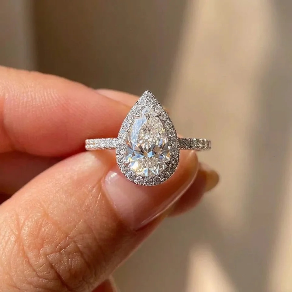 925 Sterling Silver 1CT Simple Sparkling Pear Shape Zircon Ring For Women Engagement Wedding High Quality Fine Jewelry 260302