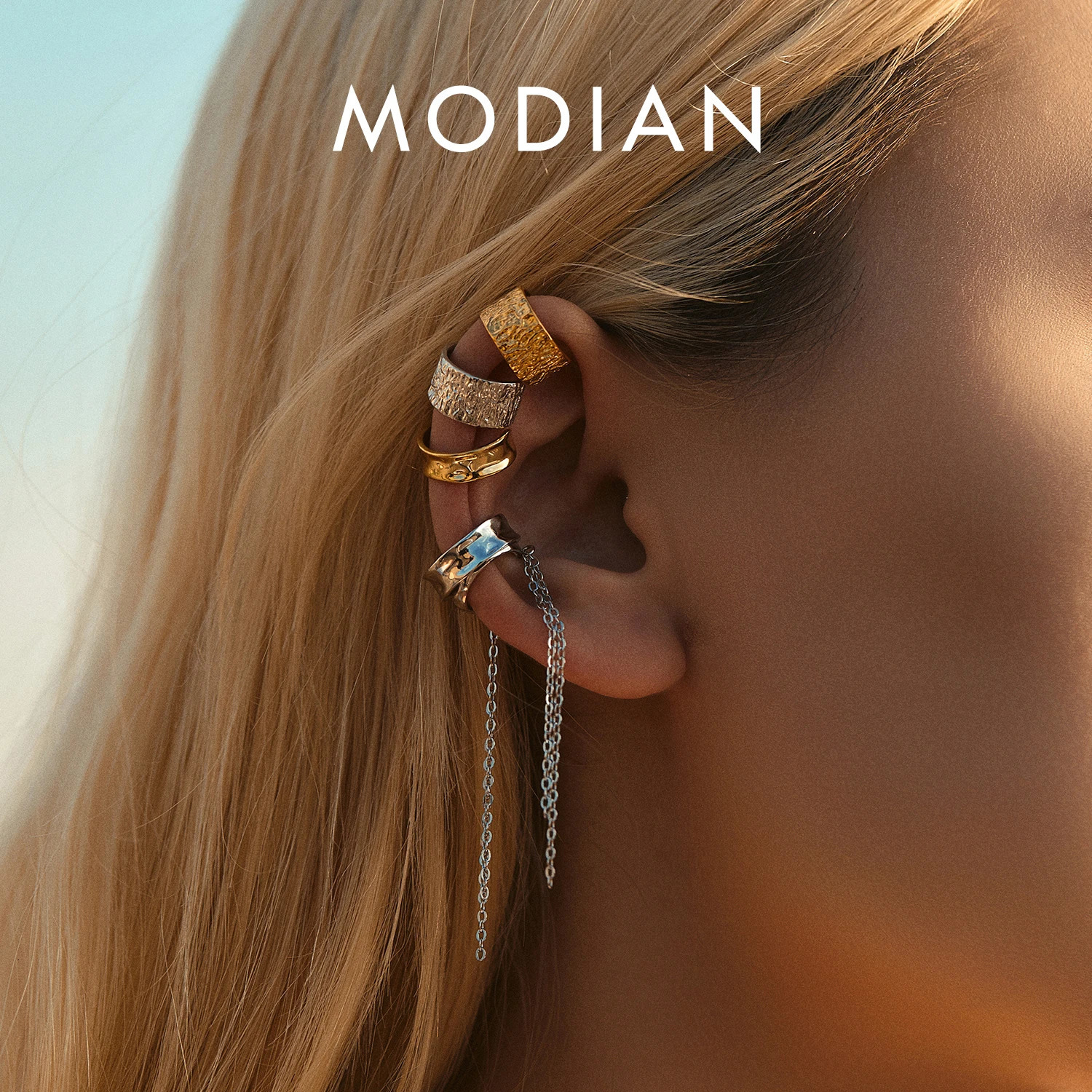 MODIAN 1PC Ear Cuff 925 Sterling Silver Punk Geometric Clip Earrings Stackable Trendy Party Jewelry For Women Grils Gift 260303