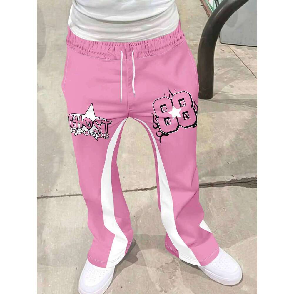 Y2k Flared Men Loose 3D Print Trousers Casual Sweatpants Mid Waist Sporty Female Clothes Streetwear Hip Hop Vintage Pants