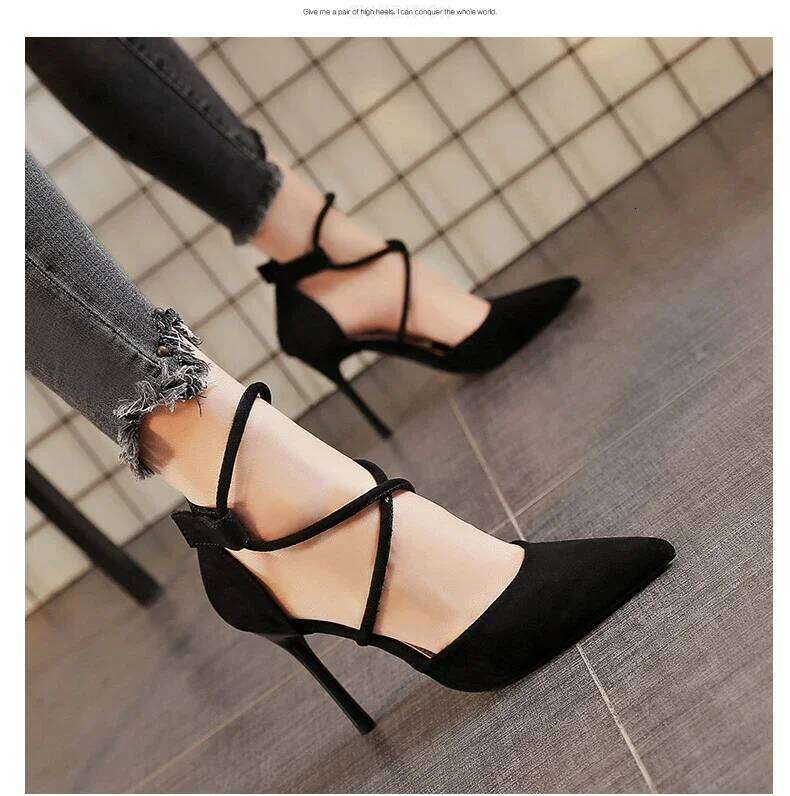Four Seasons Women's Suede High Heels 9cm2023 New Pointed Stiletto Fashion Sexy Black Wedding Nude Bridal Shoes