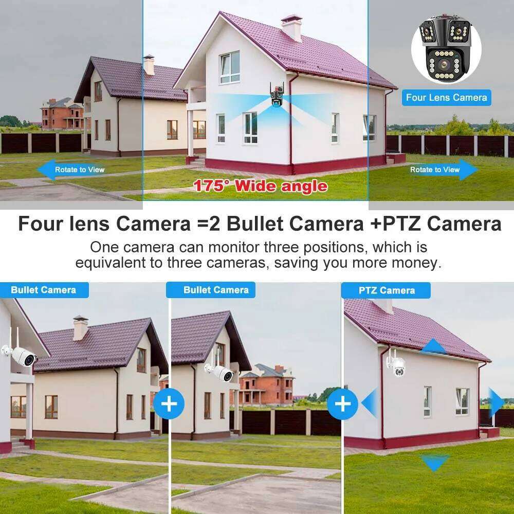 5K 12MP WiFi IP Camera Three-Lens Home Security Protection 10X Zoom Surveillance Motion Detection Smart CCTV Video Cam 26W0306