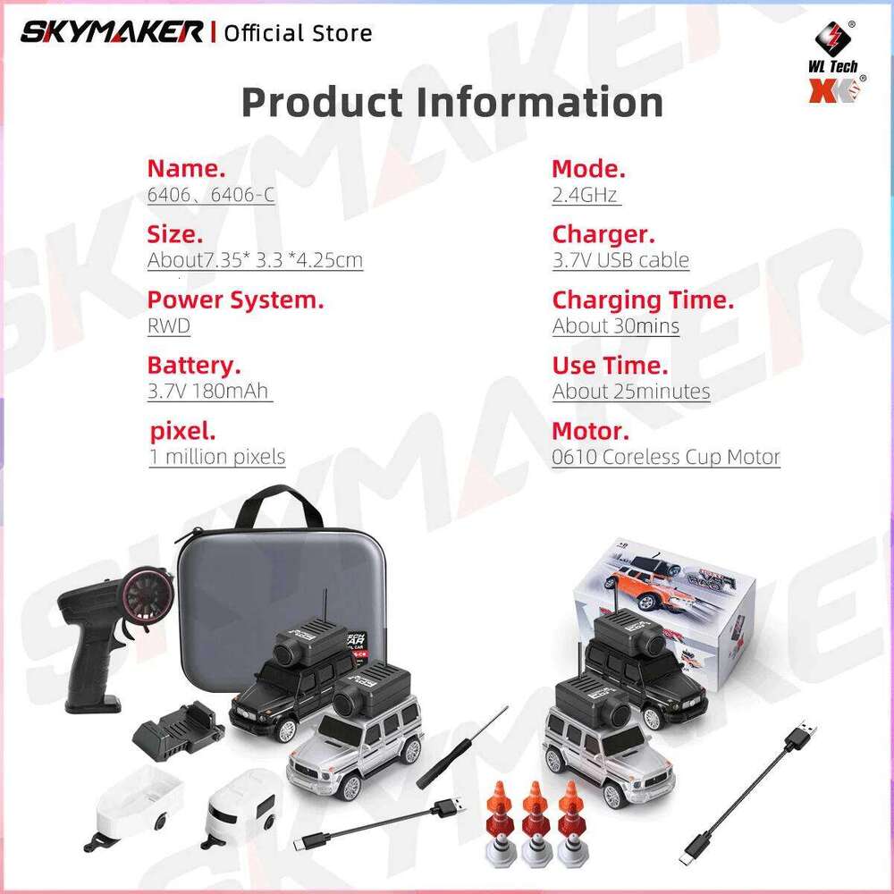 WLtoys 1/64 With WIFI Camera 6406-C 6406 720P FPV 2.4GHz Led Ambient Lights Mini RC Car Toys for kids Adult Gift C260305