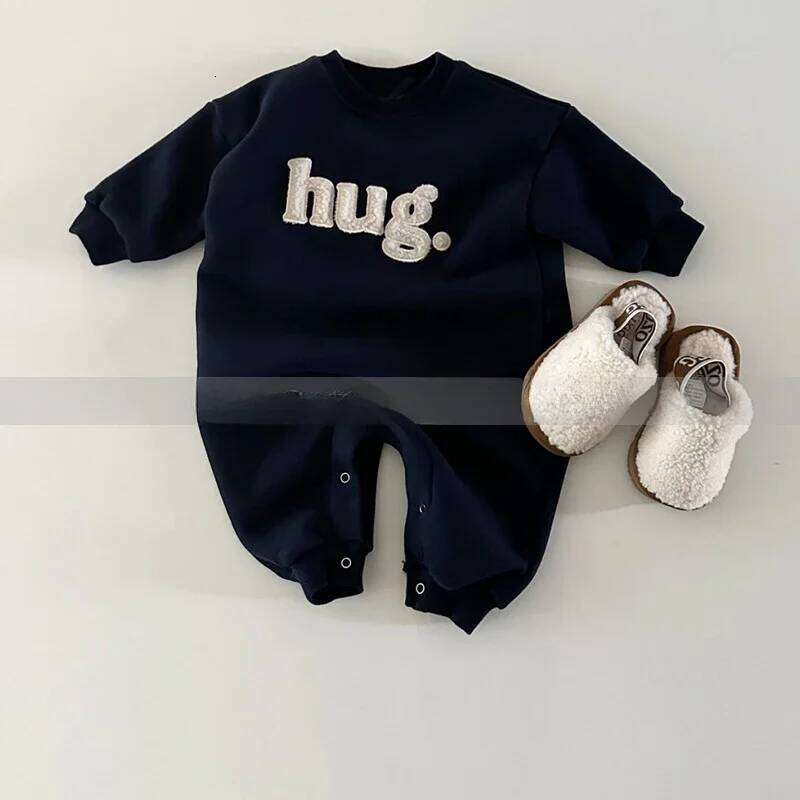 Korean Style Winter Toddler Girls Boys One-Pieces Sweatshirts Jumpsuit Letter Round Collar Fleece Rompers Baby Clothes H51905 Z260306
