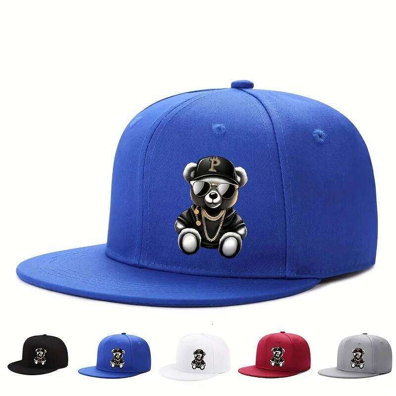 Adjustable Cartoon Bear Printed Hip Hop Baseball Cap Outdoor Sports Beach Casual Wea Fit for Men and Woment street snapback hat Y260304