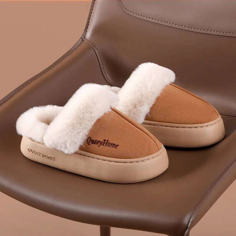 Litfun Winter Plush Lining Women's Thick Bottom Soft Sole Home Anti-slip Warm Slides Cozy Fur Ourtdoor Slippers