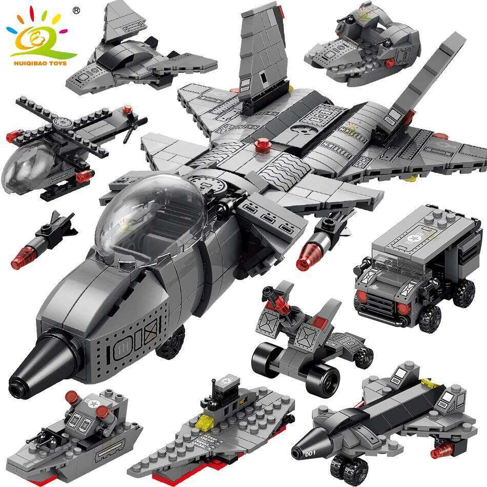 HUIQIBAO Military 510PCS Attack J-20 Fighter Building Blocks Army City Weapon Plane Airplane Helicopter Bricks Children Toys Z260306