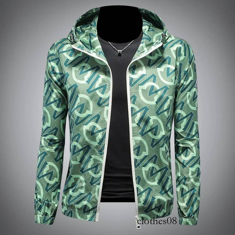 Trendy Men's Letter Jaet Top Thin Spring Autumn Casual Printed Hooded Faionable Outerwear Polyester Long Sve Zipper