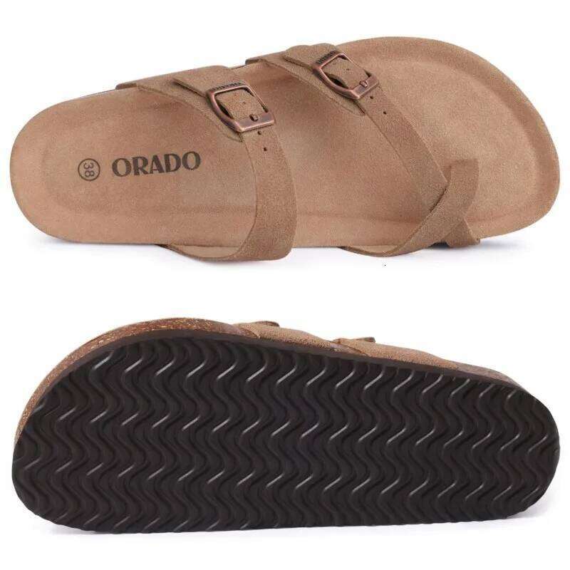 Litfun Open Toe Cork Sandals For Women Classic Brand Thick Sole Beach Shoes With Adjustable Buckle Summer Suede Flat Slippers