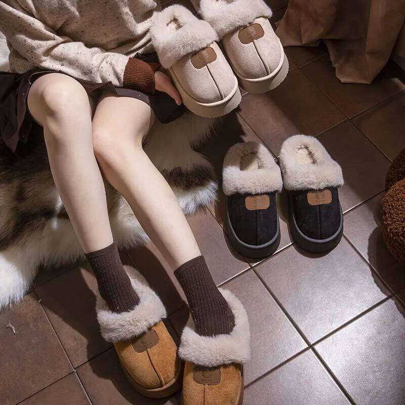 Casual Fluffy Soft Slippers for Women Plush Warm Cotton Shoes Non-Slip Platform Footwear Winter Unisex Home Slipper