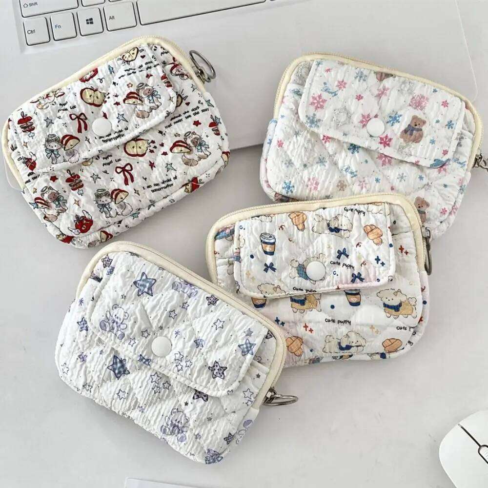Cartoon Printing Mini Canvas Coin Purse Multifuctional Korean Style Cute Wallet Card Holder Jewelry Packing Bag C260304