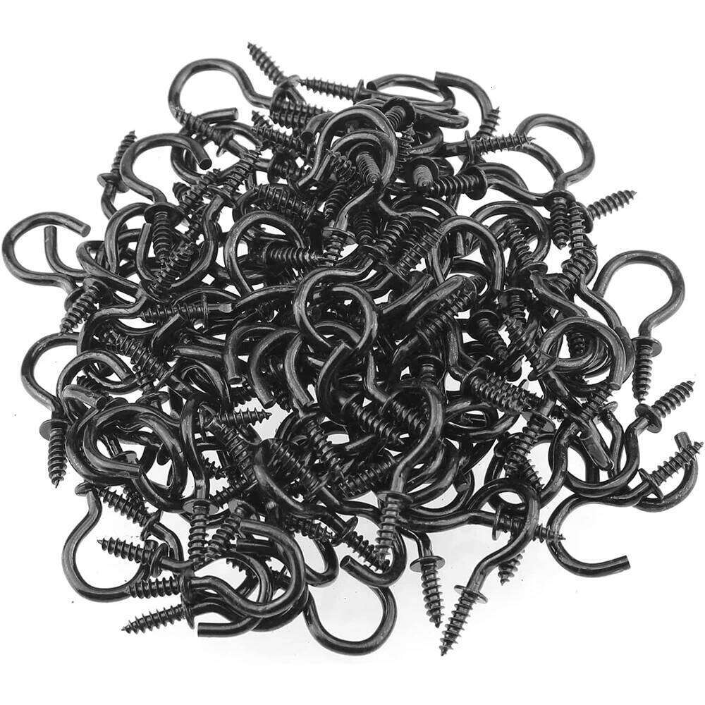 NINDEJIN Screw 1" 2" Black Heavy Duty Wood Wall Ceiling Plant 1/2" 3/4" Jewelry Hooks for Hanging String Lights S260305