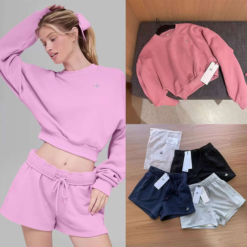 5A Yoga Gym Set Aloismness Women Men Shorts Sweatshirt Pullover Jackets Set Casual Fashion Designer 3D Silver Logo Aloismness Sets Women Clothes Jogging Men Shorts
