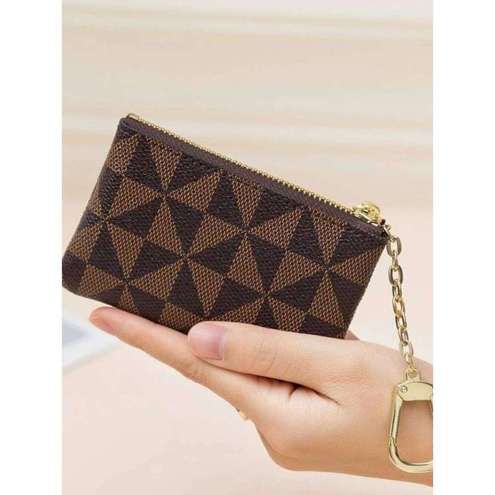 New style coin purse, metal-decorated small hanging bag, key case, simple printed mini card case C260304