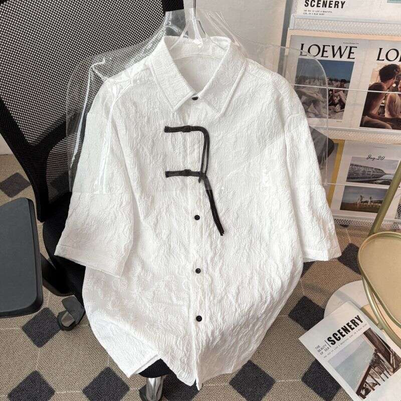 Plus Size 230 Chinese Style New Traditional Jacquard Red Short-Sleeve With Button Detail For Men And Women, Summer High-End Casual Shirt Asia Size