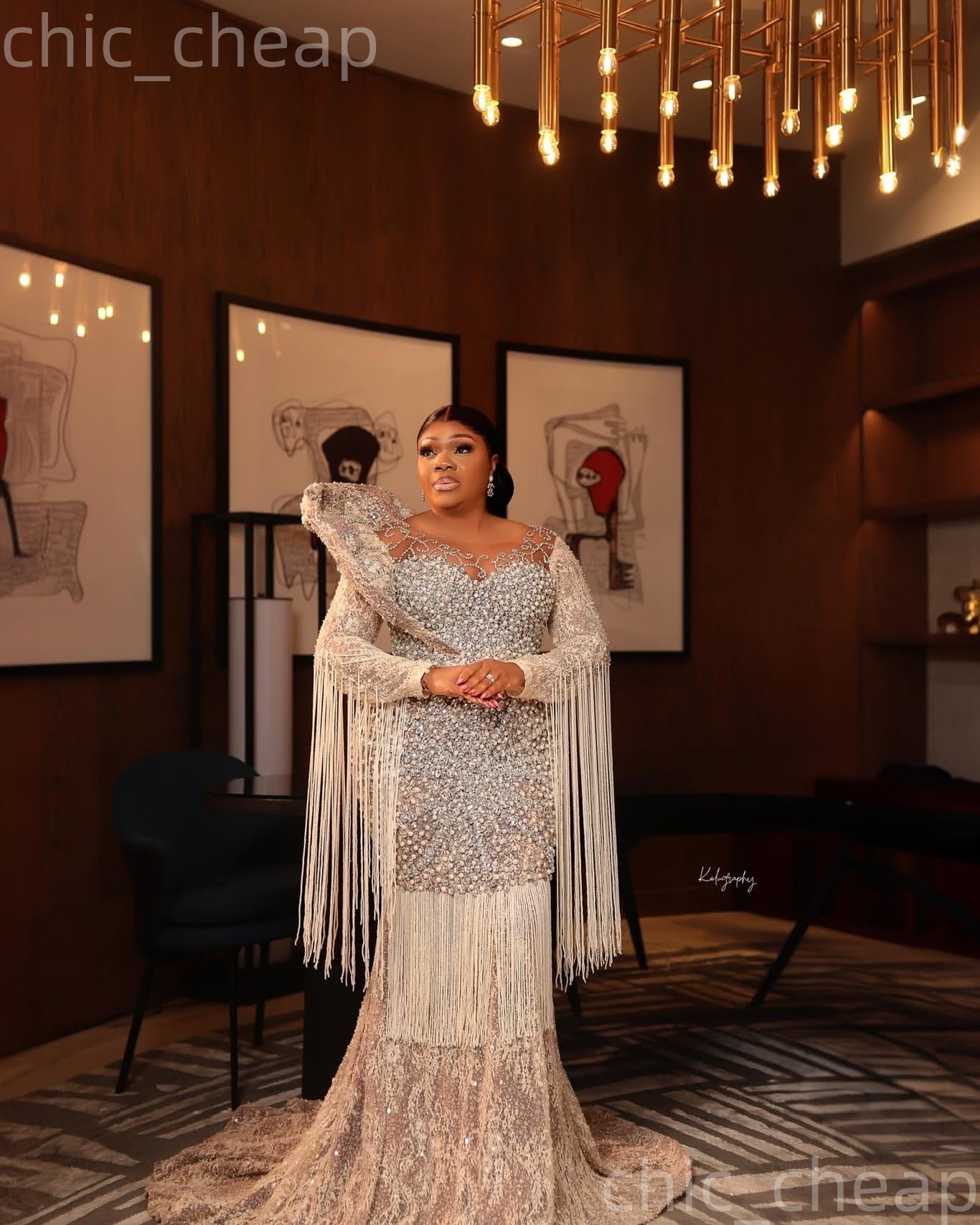 Aso Ebi Champagne Prom Dress 2026 Mermaid Prom Dress Pearls Crystals Tassels Evening Dresses For Black Women Birthday Party Formal Receiption Gowns Dr